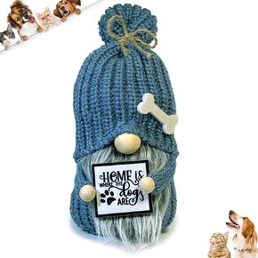 Handmade Blue Stuffed Cat Gnome Decoration for Home, Cat Theme Collectible Figure Gnome Plush, Cute & Warm Farmhouse Country Home Decor Gift for Cat Lover, Home is Where Your Cat is Sign