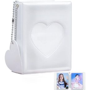 3 Inch Kpop Photocard Holder Book, Mini Photo Kpop Album Kpop Photocard Binder, Love Heart Hollow Kpop Photocard Binder Collector Book 32 Pockets Portable Photo Card Holder with Love Heart Pendant