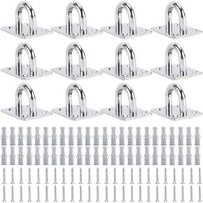 DasMarine 12 Pack M8 Stainless Steel Pad Eye Plate, Staple Ring Hook Loop,U-Shaped Sail Shade Hardware,Wall Ceiling Hammock Hooks Hanger for Swing Suspension with 48 Pcs Screws,1.97" X 1.57"