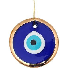 4.3" Glass Blue Evil Eye Wall Hanging Gold Ornament - Turkish Nazar Bead - Home Protection Charm - Wall Decor Amulet in a Box (Large)