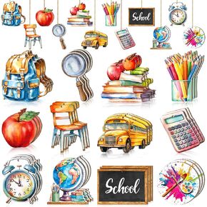 36 Pcs Back to School Ornaments Back to School Wooden Hanging Signs Back to School Decorations Bulletin Board Cutouts First Day of School Ornament for Tree Classroom Party (Cute Style)
