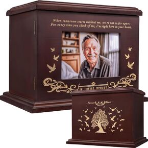 Cremation Urns for Human Ashes, Wooden Urns for Adult Male Female, Wooden Picture Frame Urns Box and Casket for Ashes, Funeral Memorial Urns Box, Men Women Child, Holds 255 lbs (Black)