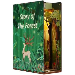 Story of The Forest DIY Wooden Bookend Creative Booknook Puzzle Custom Decorative Bookshelf Insert Diorama Model with Led Light and Body Sensor