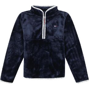 Tommy Hilfiger Girls' Long Sleeve Quarter-Zip Fleece Pullover Sweatshirt, Navy Chipie