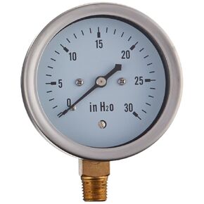 PIC Gauge LP1-SB-254-30 2.5" Dial, 0/30" wc psi Range, 1/4" Male NPT Connection Size, Bottom Mount Dry Non-Fillable Low Pressure Gauge with a Stainless Steel Case, 316 Stainless Steel Internals, and Plastic Lens