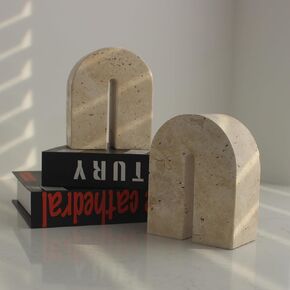 Luxury Travertine Bookends for Shelves, Decorative Book Ends for Heavy Books, Solid Heavy Duty Marble Book Holder for Bookshelf Decor
