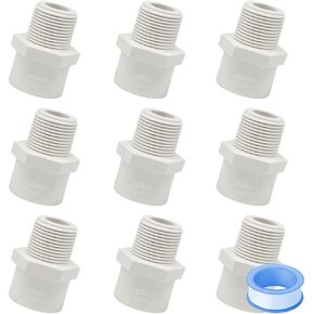2PCS 1-1/2 Inch Male Thread White PVC Fittings 2-Way PVC Pipe Coupling Adapter Connectors with 1.5" Male Thread Schedule 40 HE054-1-1/2