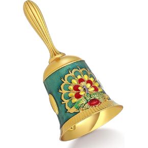 Golden Hand Bell, Engraved Peacock Call Bell Handheld Bell for Wedding Anniversary Classroom Bible Study Door Bell (Blue Peacock)