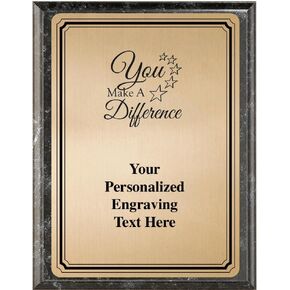 Crown Awards You Make A Difference Plaque Award, 6x8 Personalized Gold Recognition Metal Trophy On Black Marble Plaque with Custom Engraving Prime