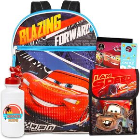 Disney Cars Backpack and Lunchbox Set - Disney Cars Backpack, Cars Lunch Bag, Cars Stickers, More | Cars Backpack for Kids 3-5 Bundle