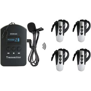 EXMAX 2.4GHz Professional Audio Wireless Tour Guide System 9999 Channels Church Translation System for VIP Reception Factory Visiting Seminars Exhibitions Social Distancing (1 Transmitter 4 Receivers)
