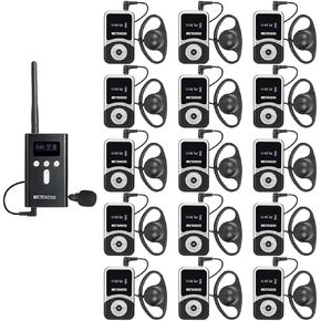 Retekess T130S Whisper Tour Guide System, Assisted Listening Devices, Tour Guide Microphone, Clear Sound, 100m/328ft, Tour Guide Headset for Church (1 Transmitter 15 Receivers)