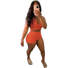 Fastkoala Sexy Two Piece Outfits for Women Summer Short Sleeve Tracksuits Crop Tops Shorts Sweatsuits Jumpsuits Pants Sets