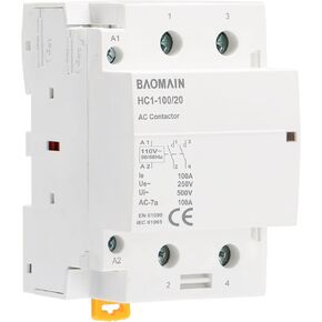Baomain Household AC Contactor HC1-100/20 AC 110-120V 2 Pole 2NO (Normally Open) 50/60 HZ DIN Rail Mount