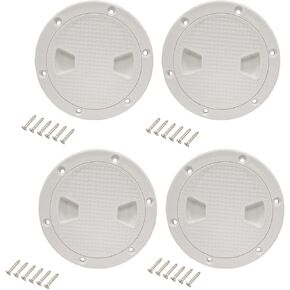 4 Pack 4" 6" Boat Round Non Slip Inspection Hatch,Detachable Cover and Pre-drilled Holes in Deck Plate White with Screw