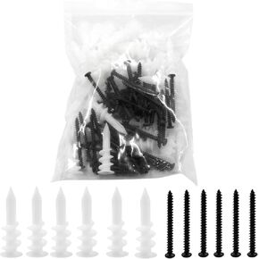 50 Pcs 13 x 42 mm White Nylon Self Drilling Plastic Drywall Anchors with M4 x 40mm Black Philips Flat Head Screws for Hanging and Mounting (Long) in Saudi Arabia