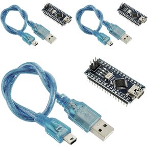 BOJACK 3Pcs Nano Board V3.0 ATmega328P 5V 16M Micro Controller Board with 3 Strip USB Cable Compatible with Arduino IDE