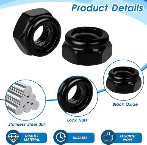50 PCS Hex Lock Nuts, Black Zinc Plated Nylon Lock Nuts, 304 Stainless Steel Locknuts, Inserted Hex Self Clinching Nuts Carbon Steel Nylon Insert Self Locking Nuts for Fasteners (M5) in Saudi Arabia