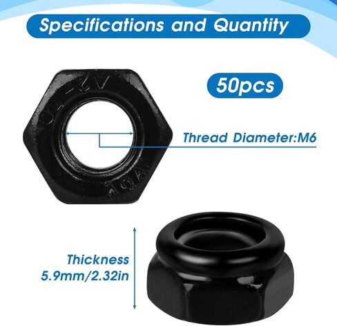 50 PCS Hex Lock Nuts, Black Zinc Plated Nylon Lock Nuts, 304 Stainless Steel Locknuts, Inserted Hex Self Clinching Nuts Carbon Steel Nylon Insert Self Locking Nuts for Fasteners (M5) in Saudi Arabia
