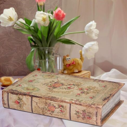 Fake Book Box Decorative Vintage Book Shaped Trinket Storage Box Leather Embossed Reddish Brown-24A-005 in Kuwait