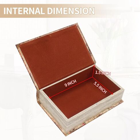 Fake Book Box Decorative Vintage Book Shaped Trinket Storage Box Leather Embossed Reddish Brown-24A-005 in Kuwait