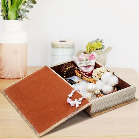 Fake Book Box Decorative Vintage Book Shaped Trinket Storage Box Leather Embossed Reddish Brown-24A-005 in Kuwait
