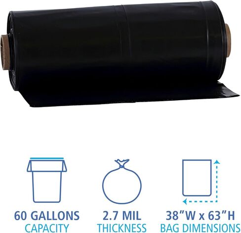 Boardwalk Industrial Drum Liners Rolls, 60 gal, 2.7 mil, 38 x 63, Black, 1 Roll of 50 Bags in Saudi Arabia