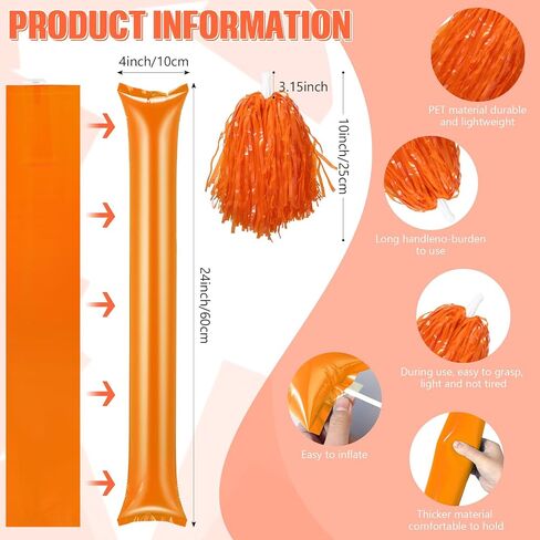 48 Pcs Cheerleading Pom Poms Thunder Sticks Hand Clappers Plastic Whistles with Lanyards Squawker Horns in Saudi Arabia
