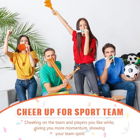 48 Pcs Cheerleading Pom Poms Thunder Sticks Hand Clappers Plastic Whistles with Lanyards Squawker Horns in Saudi Arabia