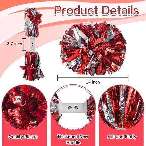 2PCS Professional Cheerleader Pom Poms with Baton Handle (No Zip Tie) for Sports Spirits Girls Adults Performance Dance Cheering in Saudi Arabia