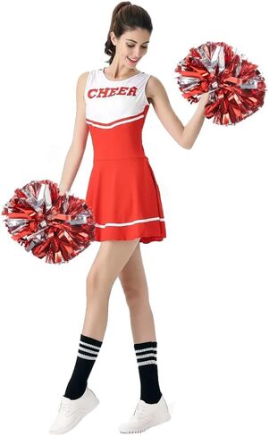 2PCS Professional Cheerleader Pom Poms with Baton Handle (No Zip Tie) for Sports Spirits Girls Adults Performance Dance Cheering in Saudi Arabia