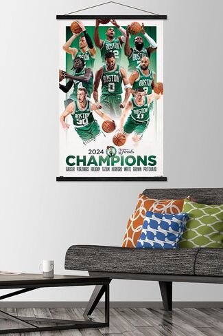 Trends International NBA Boston Celtics - 2024 NBA Finals Champions Wall Poster with Magnetic Frame, 22.37" x 34.00", Print and Black Hanger Bundle in Saudi Arabia