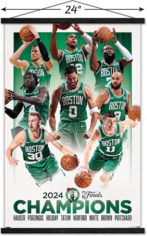 Trends International NBA Boston Celtics - 2024 NBA Finals Champions Wall Poster with Magnetic Frame, 22.37" x 34.00", Print and Black Hanger Bundle in Saudi Arabia
