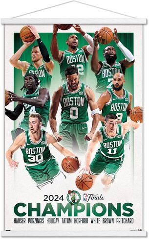 Trends International NBA Boston Celtics - 2024 NBA Finals Champions Wall Poster with Magnetic Frame, 22.37" x 34.00", Print and Black Hanger Bundle in Saudi Arabia