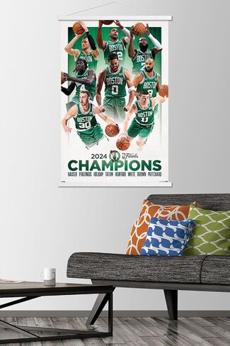 Trends International NBA Boston Celtics - 2024 NBA Finals Champions Wall Poster with Magnetic Frame, 22.37" x 34.00", Print and Black Hanger Bundle in Saudi Arabia