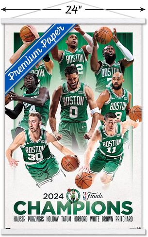Trends International NBA Boston Celtics - 2024 NBA Finals Champions Wall Poster with Magnetic Frame, 22.37" x 34.00", Print and Black Hanger Bundle in Saudi Arabia