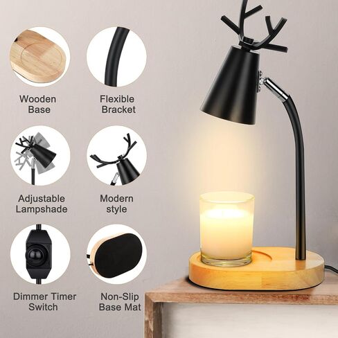 Dimmable Candle Warmer Lamp with Timer, Electric Wax Melting Table Light for Bedroom, Height Adjustable Fits All Candles Jar, with 2Gu10 Halogen Bulb, Warm Scented Candle for Cozy Home Decor (Black) in Saudi Arabia