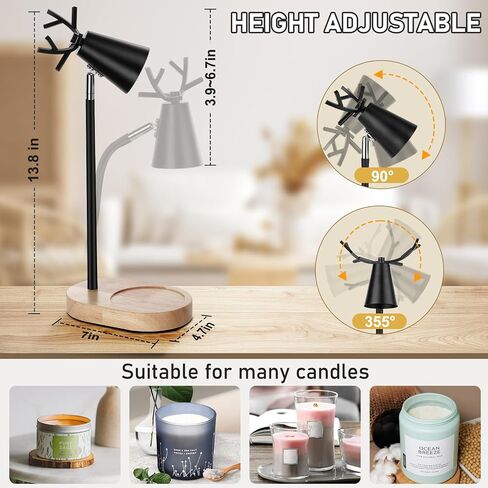 Dimmable Candle Warmer Lamp with Timer, Electric Wax Melting Table Light for Bedroom, Height Adjustable Fits All Candles Jar, with 2Gu10 Halogen Bulb, Warm Scented Candle for Cozy Home Decor (Black) in Saudi Arabia