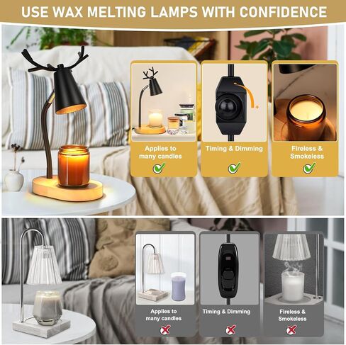 Dimmable Candle Warmer Lamp with Timer, Electric Wax Melting Table Light for Bedroom, Height Adjustable Fits All Candles Jar, with 2Gu10 Halogen Bulb, Warm Scented Candle for Cozy Home Decor (Black) in Saudi Arabia