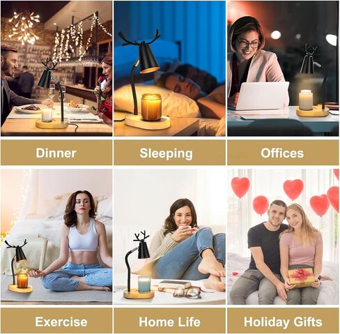 Dimmable Candle Warmer Lamp with Timer, Electric Wax Melting Table Light for Bedroom, Height Adjustable Fits All Candles Jar, with 2Gu10 Halogen Bulb, Warm Scented Candle for Cozy Home Decor (Black) in Saudi Arabia