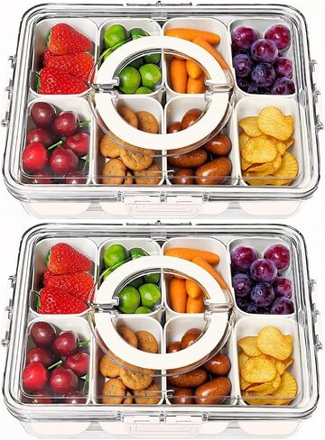 Portable Snackle Box Container - Divided Serving Tray with Lid and Handle, Clear Snack Box Organizer for Fruits, Candy, Charcuterie, Snacks - Ideal for Party, Travel & Beach in Saudi Arabia