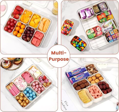 Portable Snackle Box Container - Divided Serving Tray with Lid and Handle, Clear Snack Box Organizer for Fruits, Candy, Charcuterie, Snacks - Ideal for Party, Travel & Beach in Saudi Arabia