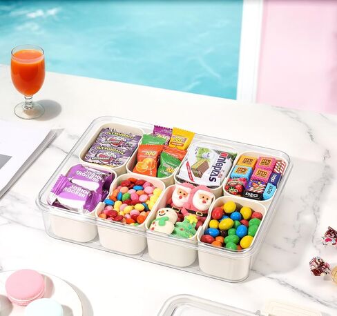 Portable Snackle Box Container - Divided Serving Tray with Lid and Handle, Clear Snack Box Organizer for Fruits, Candy, Charcuterie, Snacks - Ideal for Party, Travel & Beach in Saudi Arabia