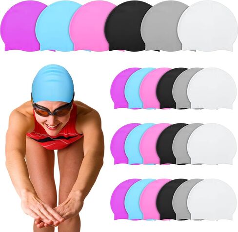 24 Pcs Unisex Adult Silicone Swim Cap for Men Women Waterproof Swimming Hat Durable Non Slip Swimming Pool Cap Elastic Wrinkle Free Swimming Cap for Men Women Training and Racing Long and Short Hair in Saudi Arabia