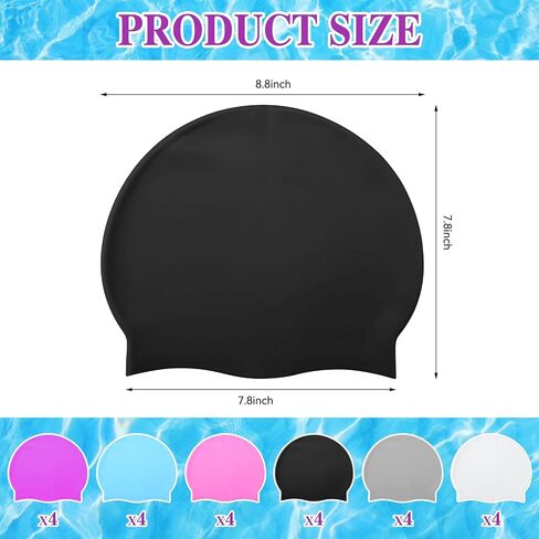 24 Pcs Unisex Adult Silicone Swim Cap for Men Women Waterproof Swimming Hat Durable Non Slip Swimming Pool Cap Elastic Wrinkle Free Swimming Cap for Men Women Training and Racing Long and Short Hair in Saudi Arabia