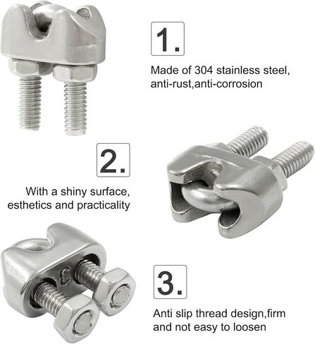 10 Pcs Cable Clamp Wire Rope Clips, 1/8 Inch M3 Wire Rope Cable Clamps Metal U Bolt Rigging,304 Stainless Steel Clip Clamp in Saudi Arabia