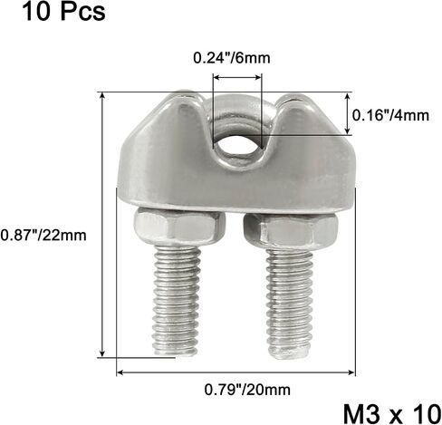 10 Pcs Cable Clamp Wire Rope Clips, 1/8 Inch M3 Wire Rope Cable Clamps Metal U Bolt Rigging,304 Stainless Steel Clip Clamp in Saudi Arabia