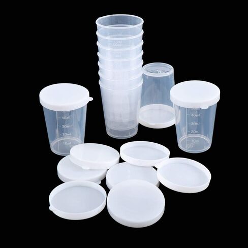 50ml Plastic Transparent Measuring Cups Pack of 10, Clear Cups Plastic Measuring Cups Laboratory Test Calibration Liquid Measuring Cups Container with Lid in Saudi Arabia