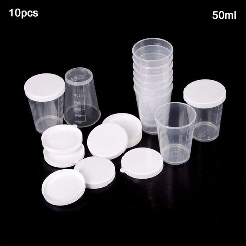 50ml Plastic Transparent Measuring Cups Pack of 10, Clear Cups Plastic Measuring Cups Laboratory Test Calibration Liquid Measuring Cups Container with Lid in Saudi Arabia