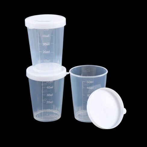 50ml Plastic Transparent Measuring Cups Pack of 10, Clear Cups Plastic Measuring Cups Laboratory Test Calibration Liquid Measuring Cups Container with Lid in Saudi Arabia